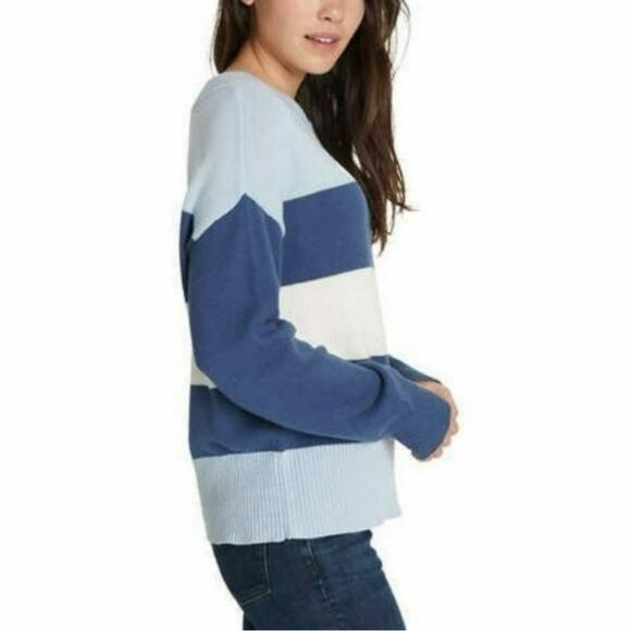 NWT Lucky Brand Ladies' Colorblock Cotton Sweater Blue Multi Size L - Picture 2 of 14